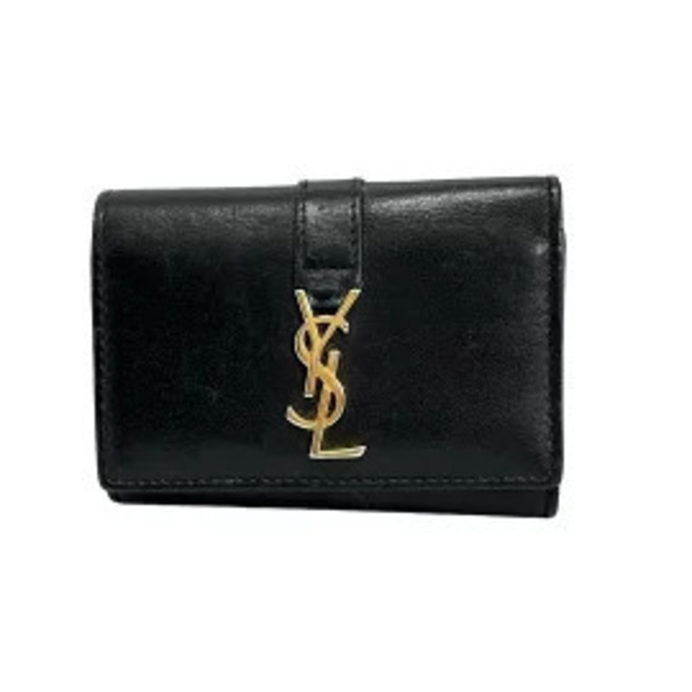 SAINT LAURENT PARIS Key Case Wallet Hooks Black Gold Leather